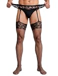 ohmydear – ohmydear Herren Ouvert Strapsstrumpfhose Spitze Fishnet, Sch