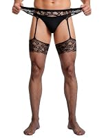 ohmydear – ohmydear Herren Ouvert Strapsstrumpfhose Spitze Fishnet, Sch