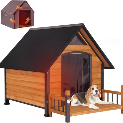 Dog House Outdoor Insulated Sturdy & Warm Winter Puppy Shelter 45 L Large Dog Kennel with Chew-Proof Iron Frame Suitable for Small to Large Dogs(Brown)