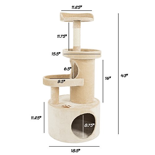Petmaker Cat Tree Condo With Tunnel 4 Tier With Scratching Post, 43", Tan #TOP1