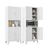YNIQUESTLE 69' H Metal Pantry Cabinet with Open Shelf,13.78“Deep By 28' Wide Storage Cabinet with Doors and Adjustable Shelves,Microwave Stand,for Kitchen Dining Room Bathroom,White 1Pc