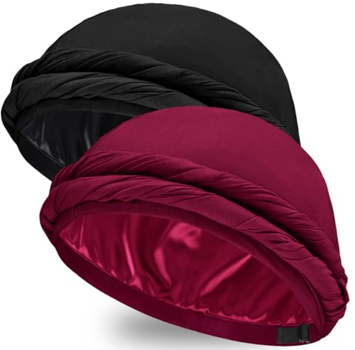 Image of Ababalaya Upgraded Satin Lined Halo Turban Durag for Men &Women Sleeping Bonnet PRE-Tied Headwraps for Hair Loss