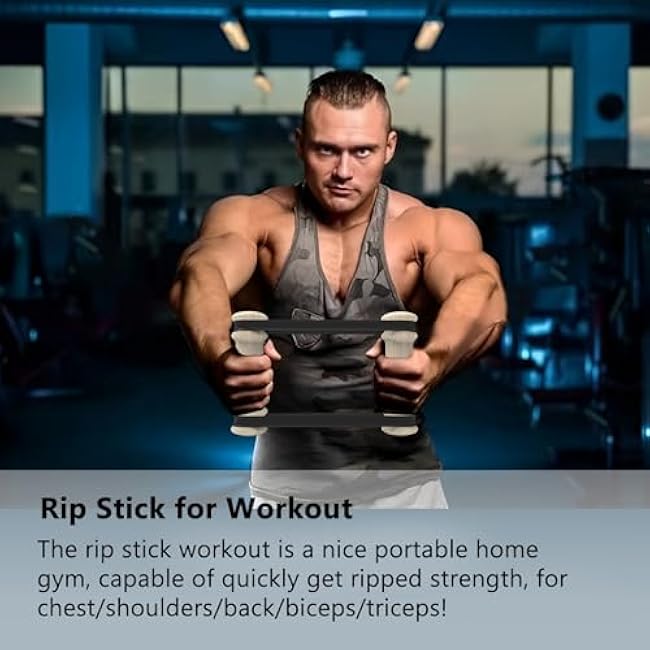 Rip Stick Portable Upper Body & Chest Workout Equipment with Adjustable Resistance Bands, Wooden Handles, Shoulder & Joint Rehab Home Gym ¨C Muscle Strength & Flexibility Training (8 Bands Included)