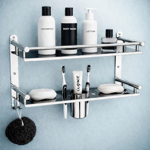 Oslen Stainless Steel 2 Layer Wall Mounted Bathroom Rack and Shel...