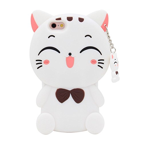 iPhone 6s Plus Case, MC Fashion 3D Lucky Fortune Cat Kitty with Cute Bow Tie Silicone Rubber Phone Case Cover for Apple iPhone 6s Plus (2015) and iPhone 6 Plus (2014) (White)