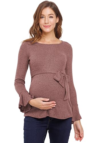 Women's Bell Sleeve Ribbed Maternity Sweater Top