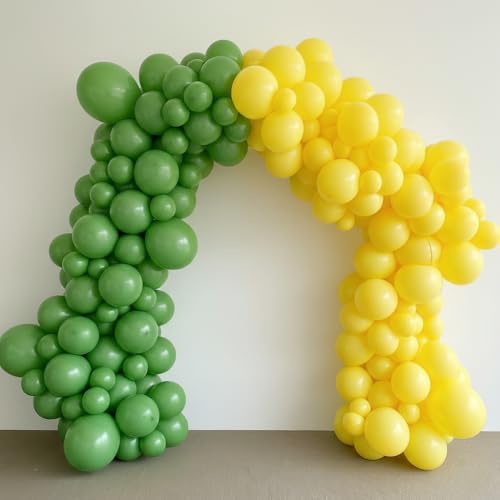 Image of Regular Balloon Combo For Decoration with Glue Dots & Balloon Arch Strip - Party Decor Set For Easy Party Setup (GREEN YELLOW, 100)