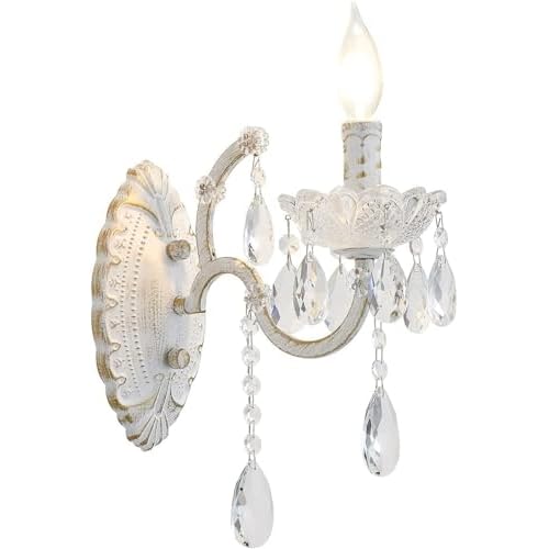 YLONG-ZS 1-Light Crystal Wall Light Crystal Wall Sconce Bohemian White Finish Modern K9 Glass Crystal Drops Wall Lamp for Bathroom Bedroom Living Room Lighting E12 Not Included W6039-1-White