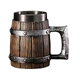 ZQXYXFUS Taza vikinga nórdica, Taza de Cerveza Pirata, Jarra de Cerveza de Barril de Madera con Revestimiento de Acero Inoxidable, Copa de Vino Medieval, decoración de Bar Vintage(A)