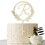 Vinisong Personalized Initial Letter R Golden Cake Topper Wooden Cake Decoration Wreath Cake Topper...