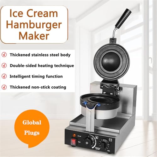 Máquina eléctrica para Hacer Hamburguesas y gofres, Placas antiadherentes comerciales, Control de Tiempo y Temperatura, Ideal para Hacer gofres y sándwiches de Helado, 4,4