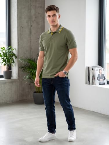 Image of XENOVAURBAN Polo t Shirt for Man | Striped Pattern Mens Cotton Polo Neck T-Shirt with Collar | Regular fit | Breathable and Soft - Polo-Striped-P
