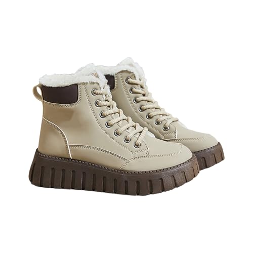 Women's Winter Snow Boots Warm Plush Lined Outdoor Boots Women's Work Hiking Waterproof Platform Ankle Boots (Khaki,8.5)