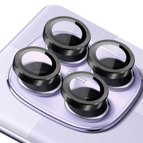 Cmiuubrer 1 Pack Camera Lens Frame for Xiaomi Redmi Note 14 Pro 5G, 9H Glass Screen Protector Anti-Scratch, Tempered Glass Metal Individual Camera Cover Accessories for Redmi Note 14 Pro 5G, Black