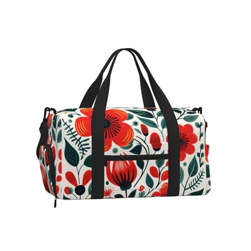 Sac de sport avec compartiment à chaussures motif fleurs rouge 45cm