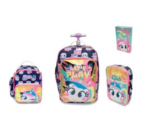 Kit Mochila Grande Com Rodinha Unicórnio Tênis Puket
