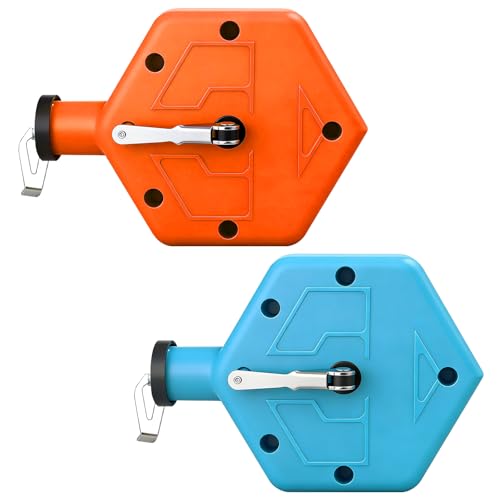 Yudlto 2 Pcs Chalk Line Tool Set Portable 100 ft Marking Reel with PP Chalk Box for Construction Woodworking Bricklaying Straight Line Marking Orange & Blue (2 Orange + Blue)