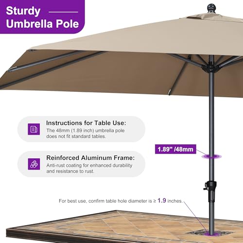 Image of PURPLE LEAF Outdoor Market Umbrella 10' x 10' Square Taupe 8 Metal Ribs