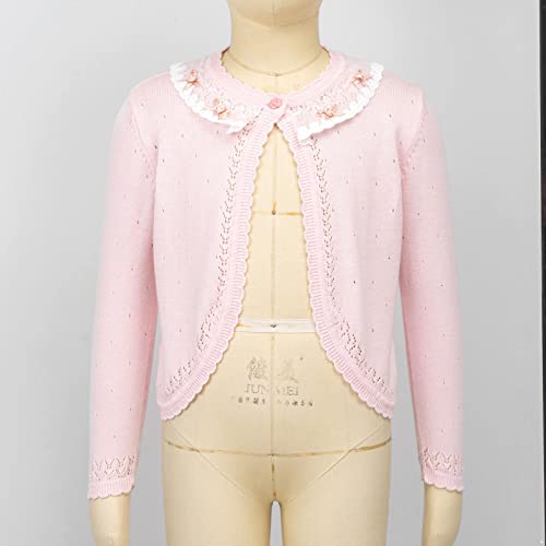 Toddler Kids Flower Girls Long Sleeve Wedding Shrug Knitwear One Button Lace Trim Bolero Cardigan3