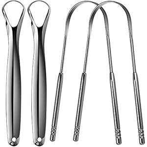 SAVITA 4 stuks roestvrijstalen tongreiniger medische tongschraper tegen slechte adem, tongborstel reiniger met handgreep voor volwassenen mondverzorging