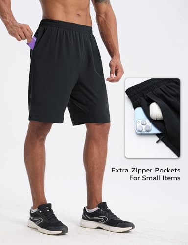 baleaf Men's Athletic Running Shorts 9" Quick Dry Workout Gym Shorts Lightweight Mesh 2 in 1 Shorts with Zipper Pockets4