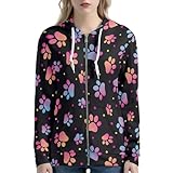 Upetstory Damen-Kapuzenjacke mit Reißverschluss, modische Sweatshirts, Hundepfotenabdruck, L