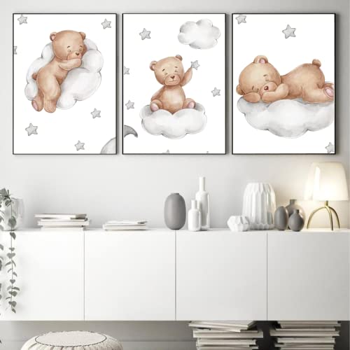 Tedy Bear Wall Decor, Tedy Bear Sleeping On The Moon And Stars Wall Stickers Cartoon Cute Tedy Bear Decals Extra Stars Wall Decor For Kids Baby Room Interior Nursery Tedy Bear Decoration #TOP3