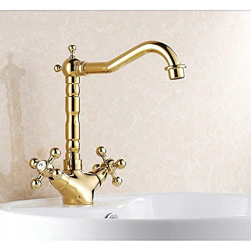 Robinet de cuisine pour évier doré mitigeur eau chaude et froide pivotant