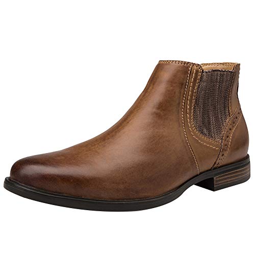 Jamron Hombres Piel Genuina Occidental Vendimia Chelsea Botas Cremallera Botines Marrón SN01752 EU43