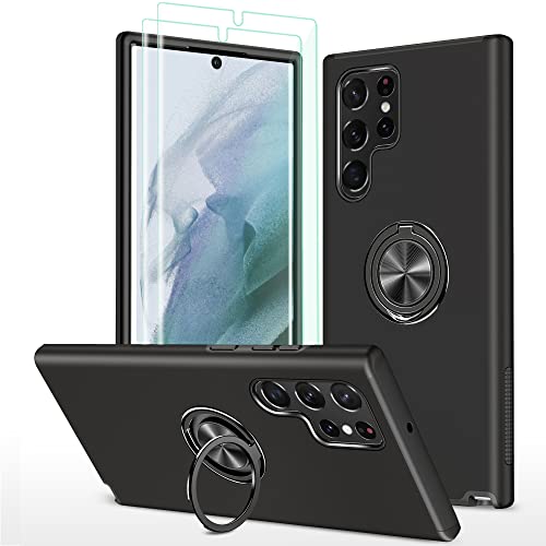 AKINIK for Samsung Galaxy S22 Ultra Case, S22 Ultra Case with Self Healing Flexible TPU Screen Protector [2 Pack],Military Grade Invisible Kickstand Case for Galaxy S22 Ultra (Black)