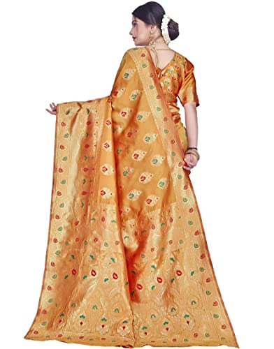 Image of C J Enterprise Women's Jacquard Silk Banarasi Kanjivaram Style Saree Paithani Mustard Yellow