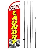 Coin Laundry Windless Swooper Feather Flag 15' Tall Pole Kit Banner Sign rq-h