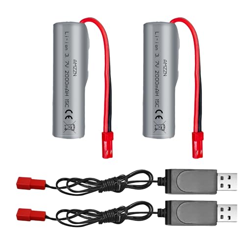 AMZZN 2PCS 3.7V 2000mAh 15C JST-2P Plug Lipo Battery with USB for HJ819 DE819 RC Boat Huina 1337 1338 1516 1517 1552 1554 1558 RC Engineering Vehicle, RC Toy Car Backup Battery (2 Battery+2USB)