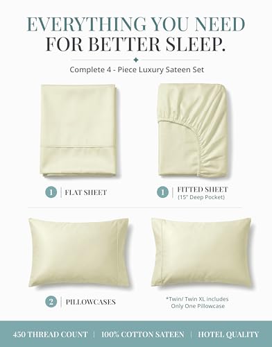 Image of LANE LINEN Cal King Bed Sheets - 450 Thread Count Sateen Weave - Extra Thick & Comfy Cotton Sheets for Hotel Quality Softness - Securely Fits Mattress Upto 15'' Deep - Oeko Tex Certified - Ivory