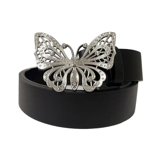 Women PU Leather Waist Belt Girls Bling Y2K Belts with Butterfly Buckle for Jeans Dress