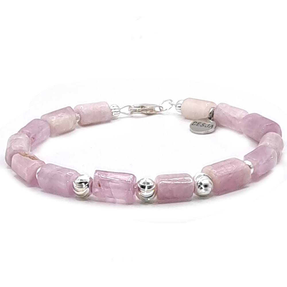 Bracciale donna con pietra dura naturale Kunzite e distanziatori e chiusura in argento 925