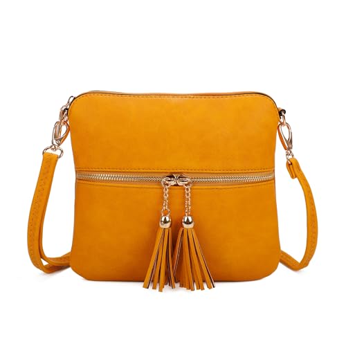 LE11 Crossbody Bags for Women, Designer Faux Leather Small Shoulder Bag for Women With Adjustable Strap, Ladies Multiple Compartments Messenger Bag (Yellow)