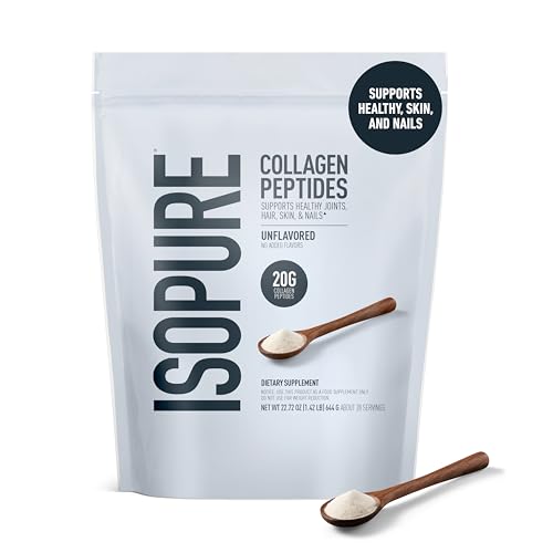 Image of Isopure 20g Grass-Fed Collagen Peptides with Biotin + Vitamin C - Supports Skin, Hair, Nails & Joint Health - Unflavored, Keto Friendly Collagen Powder, 28 Servings