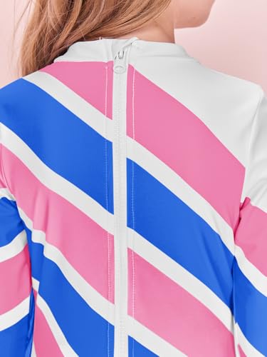 Image of Girls Long Sleeve One Piece Swimsuit Kids Multicolor Rash Guard Zipper Bathing Suits 5-14 Years
