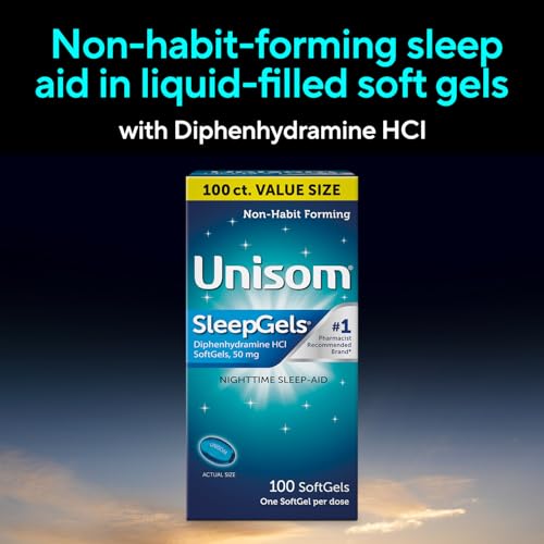 Image of Unisom SleepGels Nighttime Sleep Aid Capsules for Adults, Diphenhydramine HCI 50mg, Non-Habit-Forming Sleep Medicine for Relief from Occasional Sleeplessness, 100 Count