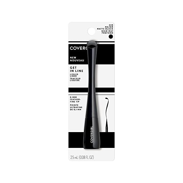 COVERGIRL Get In Line Liquid Eyeliner, Black Crystal, Long Lasting, 0.08 Ounces, Feather-Fine Tip, Contour-Grip Handle, Quick-Dry Liquid Eyeliner, Removes Easily
