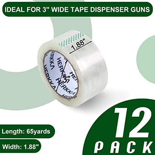 Herkka PACKINGTAPE-12-65Y Clear Packing Tape, 12 Rolls Heavy Duty Packaging Tape thumb #2