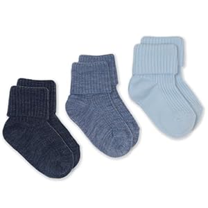 A colorful set of wool infant socks on a white background.