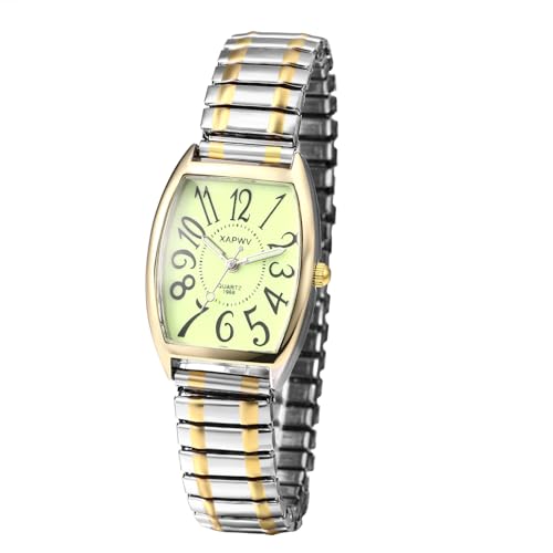 Avaner Uhren Damen Rechteckig Stretchband: Herrenuhr Paaruhren Elastische Armbanduhr mit großen Ziffern Analoge Quarzuhr Einziehbare Edelstahl Banduhr Leicht Ablesbare Uhr für Frauen Männer