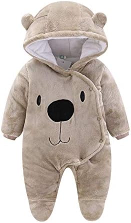 ALLAIBB Newborn Baby Warm Footie Romper Fleece Thick Jumpsuit Winter Outerwear Bear