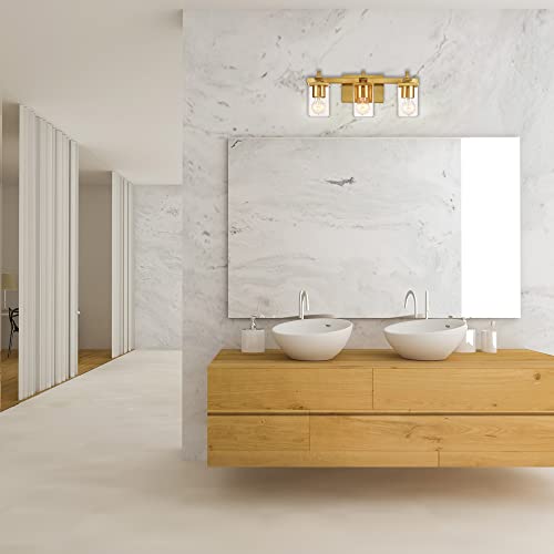 Image of Globe Electric 65564 Dakota 3-Light Vanity Light, Matte Brass, Glass Shades