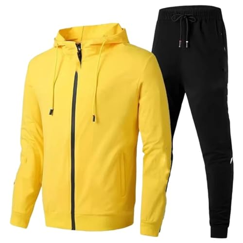 GUOYUXIAO Set running invernale con cappuccio uomo Giacca con zip - Giallo-XL