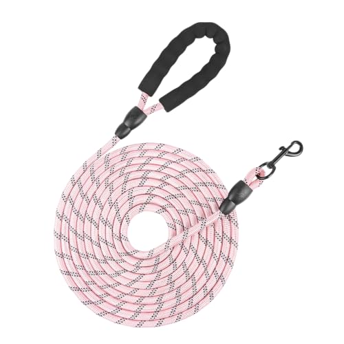 【ChopEase】ロングリード 5m/8m/10m/15m/20m/30m、大型犬と中型犬に最適、絡まないロング犬用リード、快適なハンドルと反射ストリップ付き 延長ナイロン 屋外 (ライトピンク,10m)