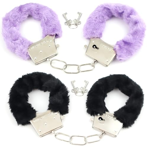 VONJUMA 2 Paia Manette In Metallo Peluche Con 4 Chiavi Set Manette Pelose Accessori Costume Cosplay Per Bambini Coppia Feste Di Ballo In Abito Da Sera Regali Di San Valentino
