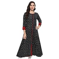 Yash Gallery Women’s Cotton Anarkali Kurta (9-YK148BLACK_Black)